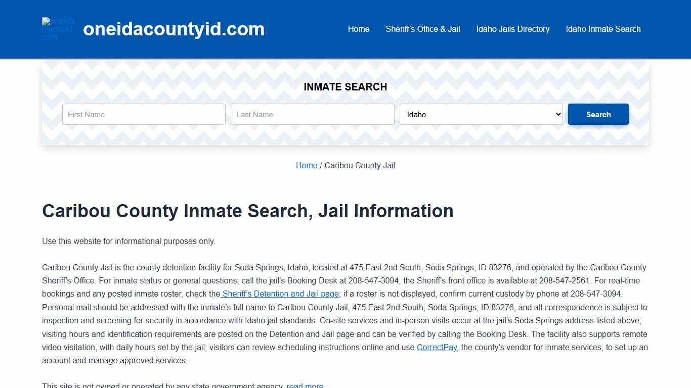 Caribou County Inmate Lookup, Jail Roster
