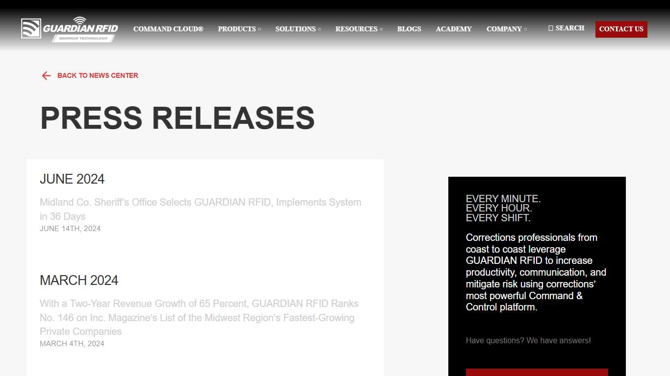 Press Releases GUARDIAN RFID